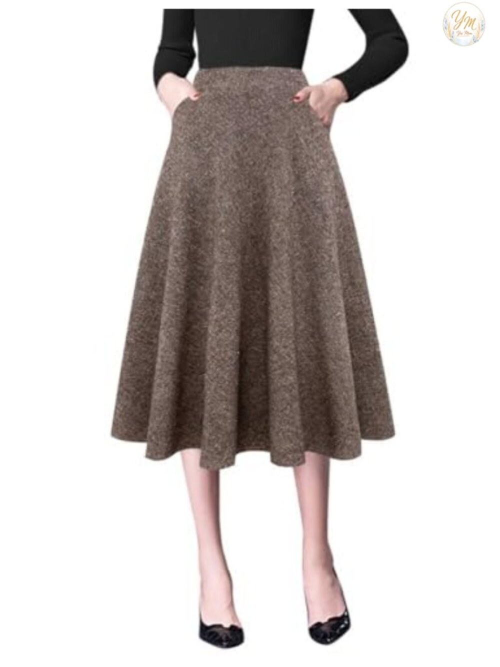 Wool Blend Plaid High Waist Pleated Midi Skirt